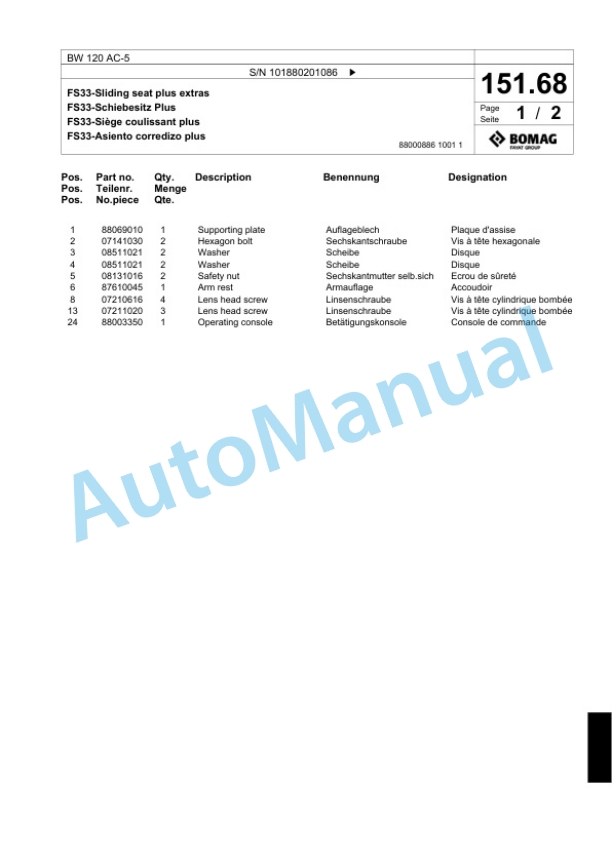 Bomag BW 120 AC-5 Combination Roller Spare Parts Catalogue 00824031-4