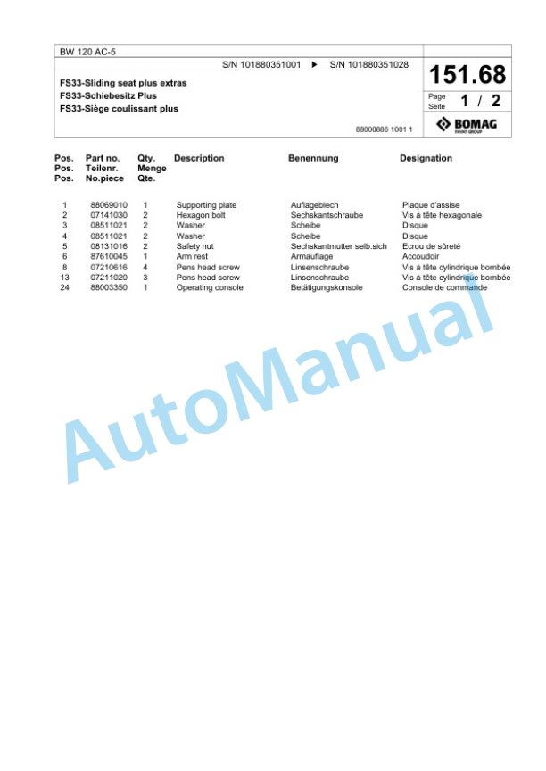 Bomag BW 120 AC-5 Combination Roller Spare Parts Catalogue 00824619-4