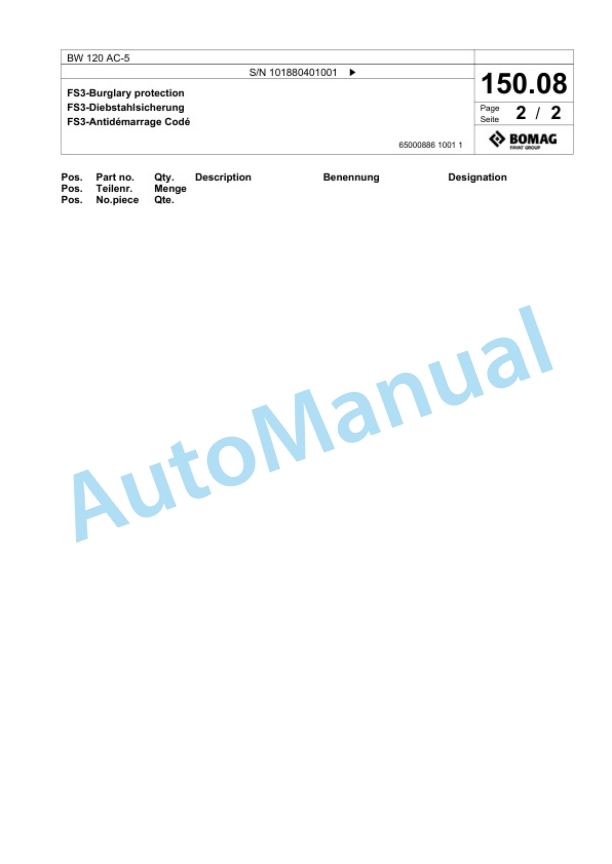Bomag BW 120 AC-5 Combination Roller Spare Parts Catalogue 00824839-3
