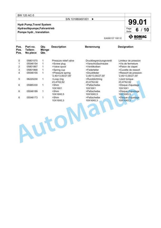 Bomag BW 120 AC-5 Combination Roller Spare Parts Catalogue 00825363-2