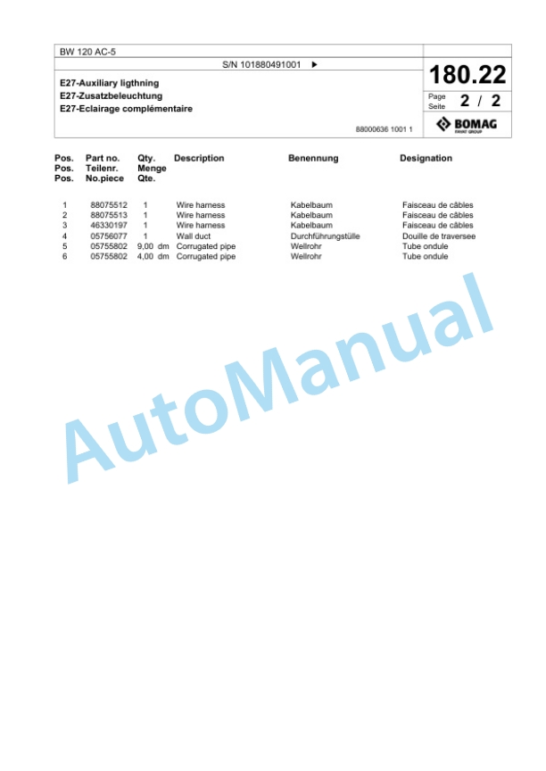Bomag BW 120 AC-5 Combination Roller Spare Parts Catalogue 00825363-5