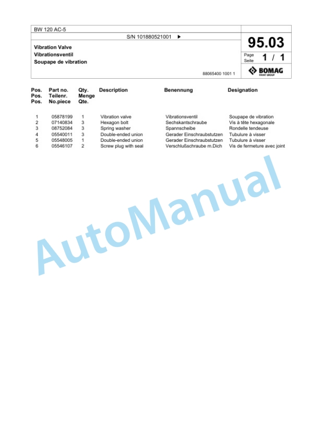 Bomag BW 120 AC-5 Combination Roller Spare Parts Catalogue 00825375-2