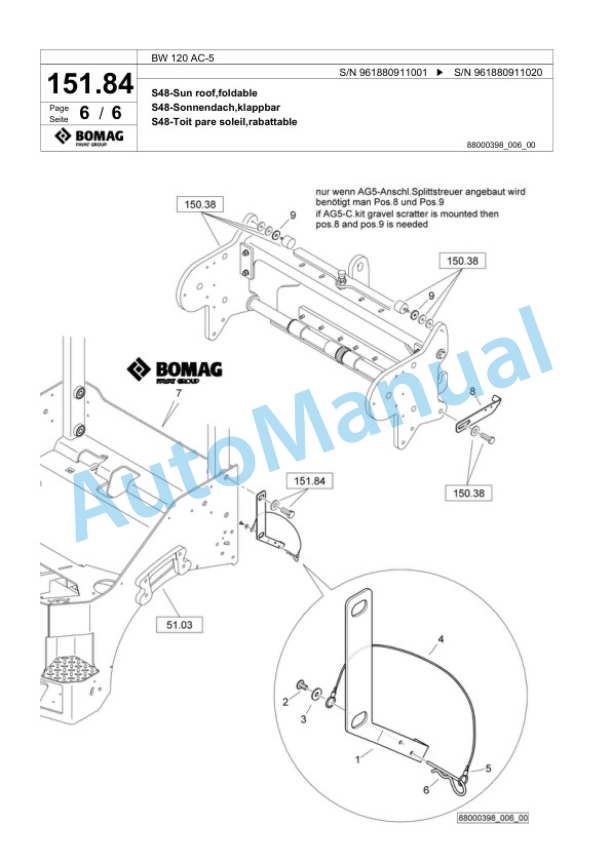 Bomag BW 120 AC-5 Combination Roller Spare Parts Catalogue 00827049-4