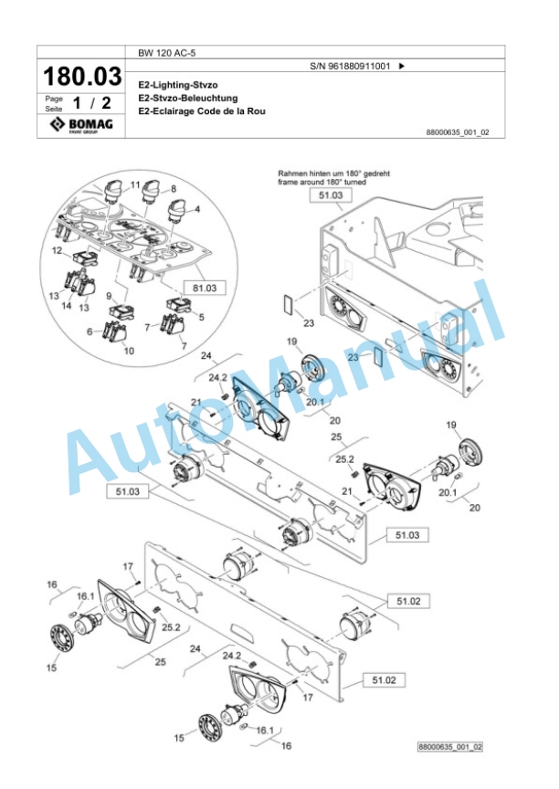 Bomag BW 120 AC-5 Combination Roller Spare Parts Catalogue 00827049-5