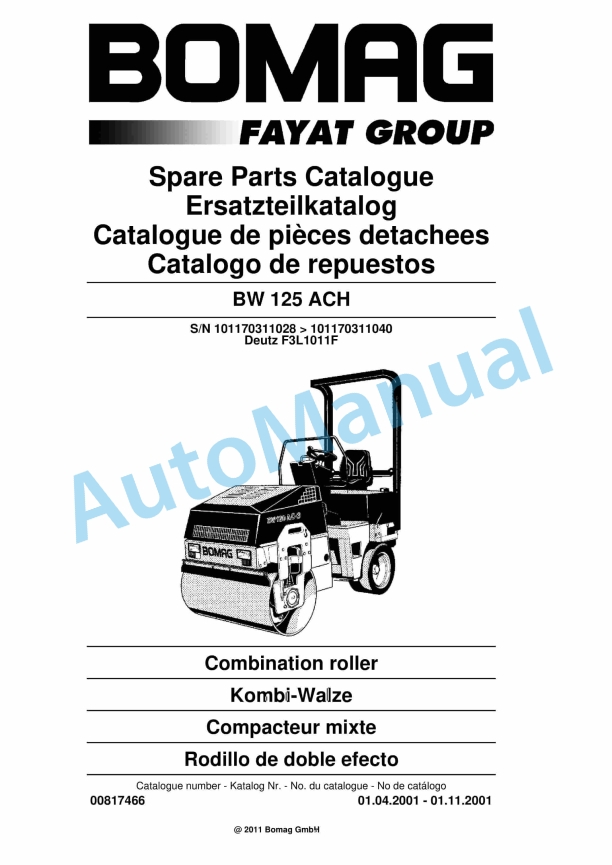 Bomag BW 120 ACH Combination Roller Spare Parts Catalogue 00817466