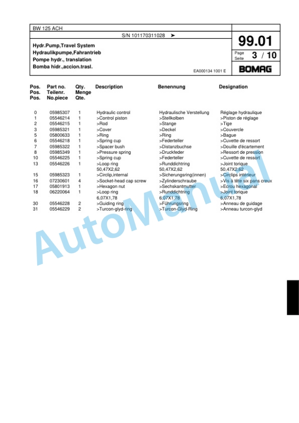 Bomag BW 120 ACH Combination Roller Spare Parts Catalogue 00817466-4