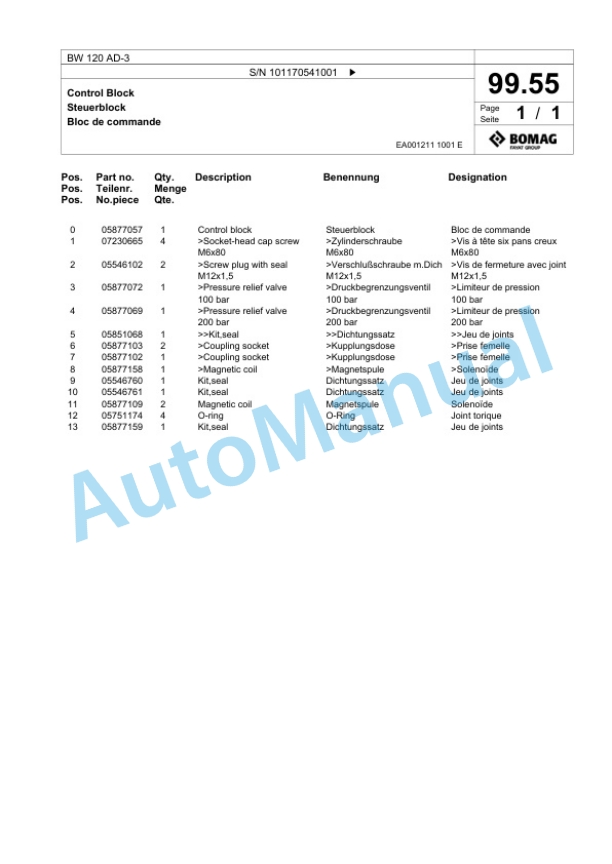 Bomag BW 120 AD-3 Tandem Vibratory Roller Spare Parts Catalogue 00817833-4