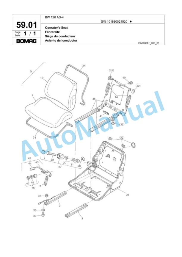 Bomag BW 120 AD-4 Tandem Vibratory Roller Spare Parts Catalogue 00817689-2