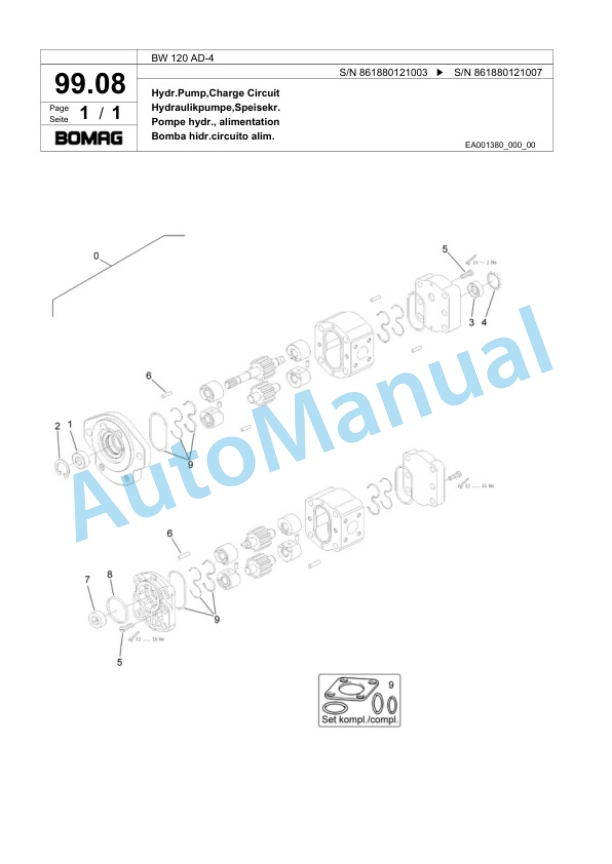 Bomag BW 120 AD-4 Tandem Vibratory Roller Spare Parts Catalogue 00818377-4
