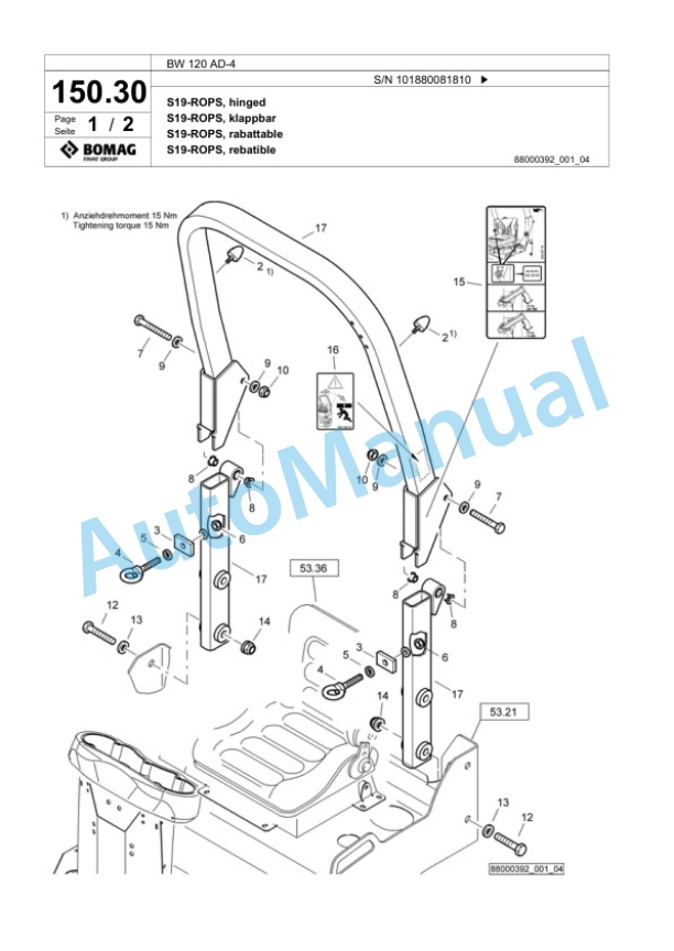 Bomag BW 120 AD-4 Tandem Vibratory Roller Spare Parts Catalogue 00818469-3