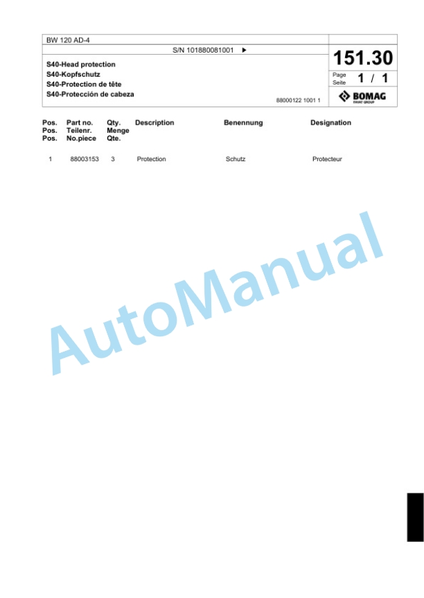 Bomag BW 120 AD-4 Tandem Vibratory Roller Spare Parts Catalogue 00818469-5