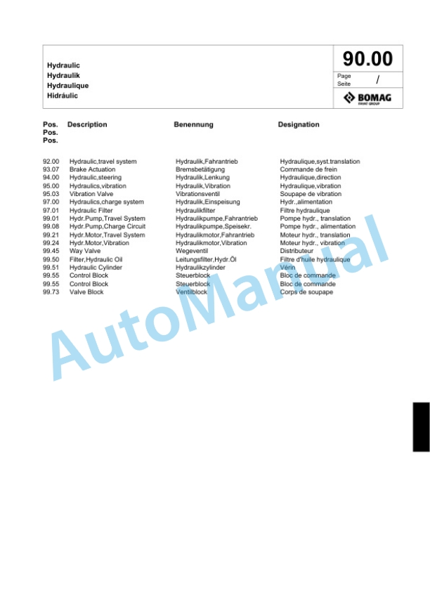 Bomag BW 120 AD-4 Tandem Vibratory Roller Spare Parts Catalogue 00818593-2