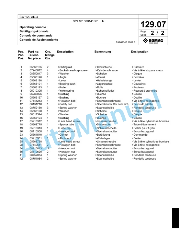 Bomag BW 120 AD-4 Tandem Vibratory Roller Spare Parts Catalogue 00818593-3