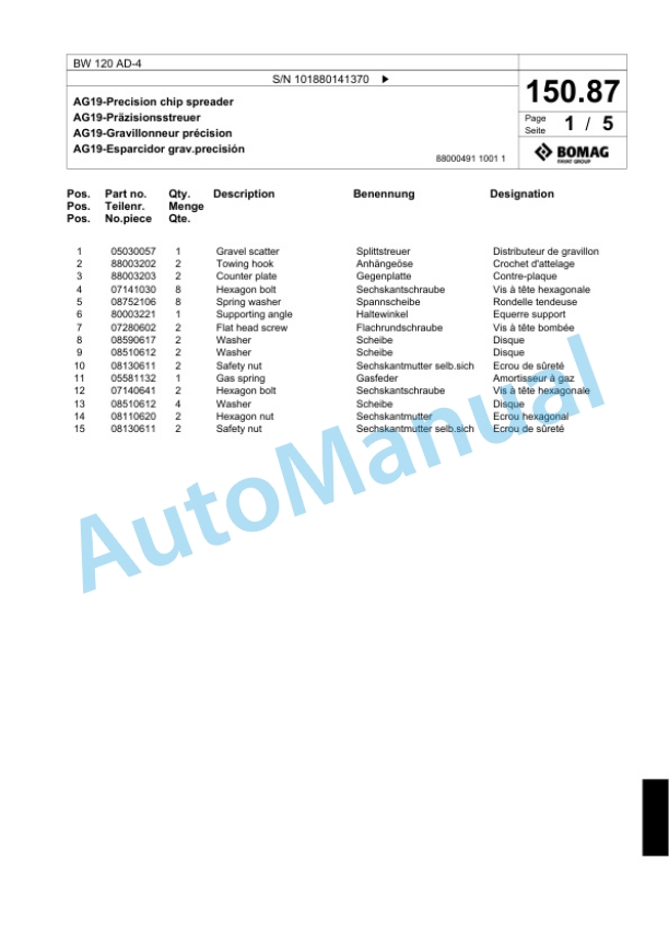 Bomag BW 120 AD-4 Tandem Vibratory Roller Spare Parts Catalogue 00818593-4