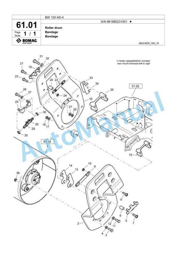 Bomag BW 120 AD-4 Tandem Vibratory Roller Spare Parts Catalogue 00824173-2