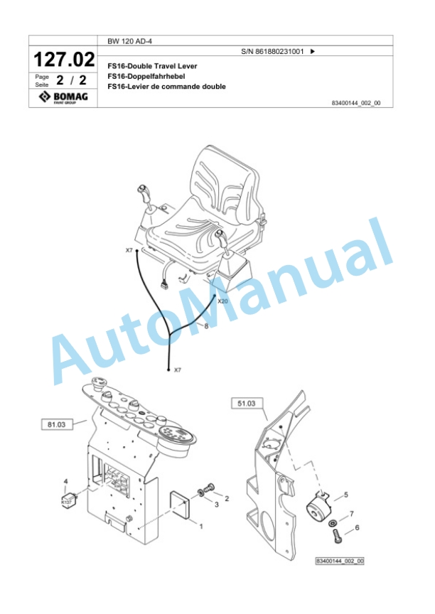 Bomag BW 120 AD-4 Tandem Vibratory Roller Spare Parts Catalogue 00824173-4