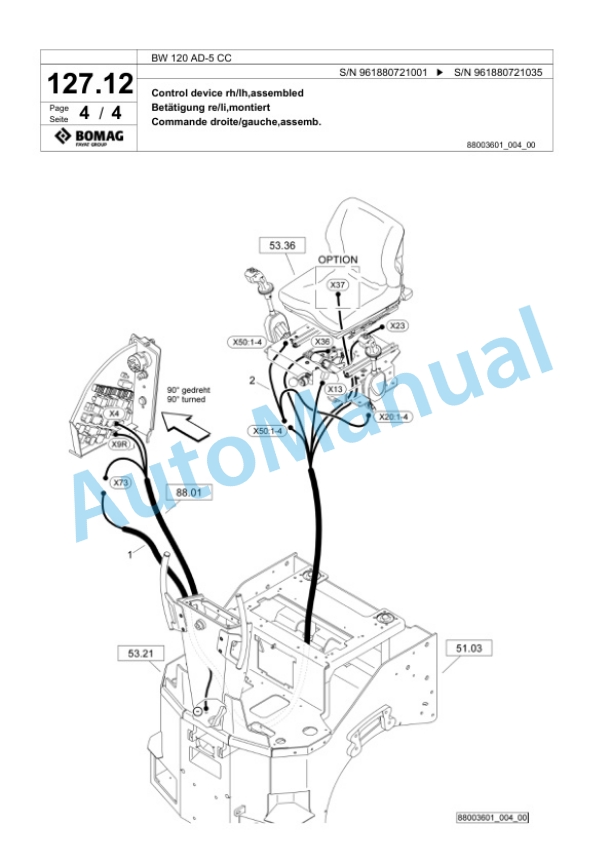 Bomag BW 120 AD-5 CC Tandem Vibratory Roller Spare Parts Catalogue 00826793-4