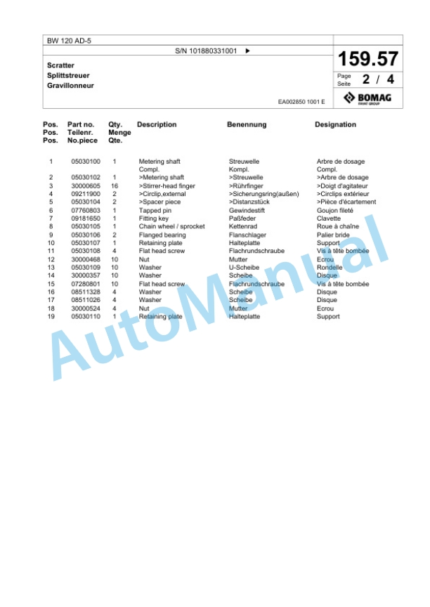 Bomag BW 120 AD-5 Tandem Vibratory Roller Spare Parts Catalogue 00824615-5