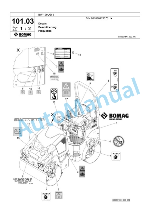 Bomag BW 120 AD-5 Tandem Vibratory Roller Spare Parts Catalogue 00824997-5