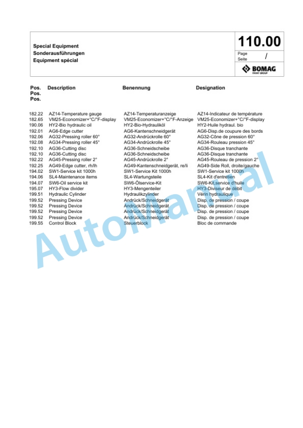 Bomag BW 120 AD-5 Tandem Vibratory Roller Spare Parts Catalogue 00825359-2
