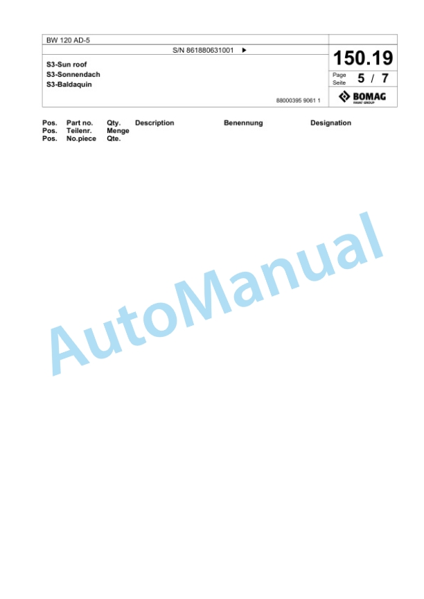 Bomag BW 120 AD-5 Tandem Vibratory Roller Spare Parts Catalogue 00826049-5