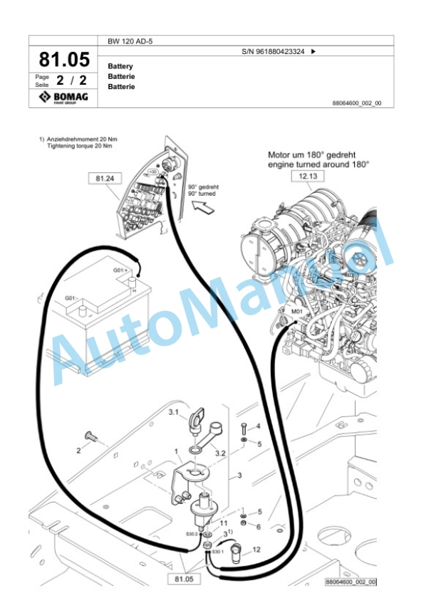 Bomag BW 120 AD-5 Tandem Vibratory Roller Spare Parts Catalogue 00826217-2