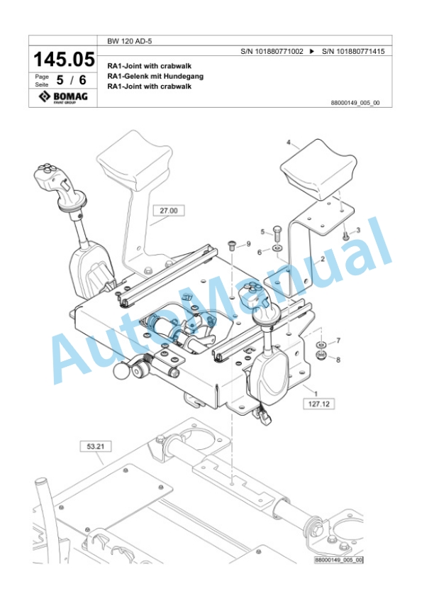 Bomag BW 120 AD-5 Tandem Vibratory Roller Spare Parts Catalogue 00826639-4