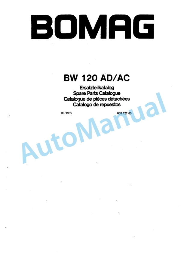 Bomag BW 120 AD-AC Spare Parts Catalogue 00812760
