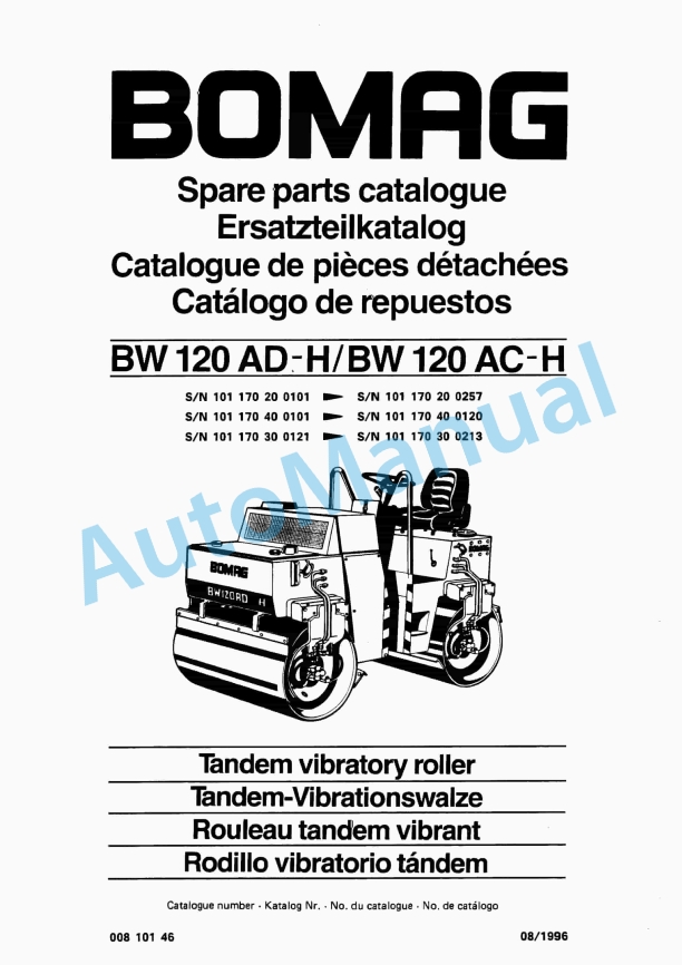 Bomag BW 120 AD-H, BW 120 AC-H Tandem Vibratory Roller Spare Parts Catalogue 00810146
