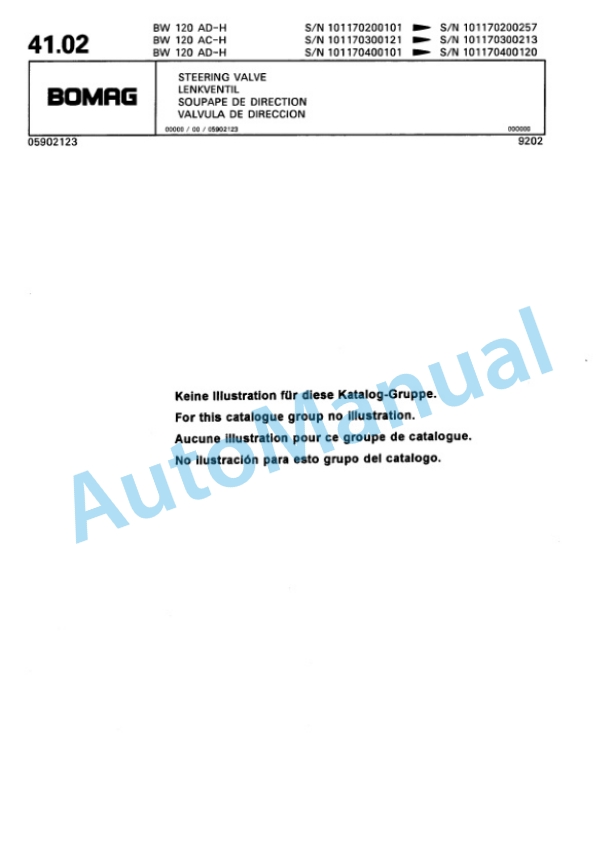 Bomag BW 120 AD-H, BW 120 AC-H Tandem Vibratory Roller Spare Parts Catalogue 00810146-2