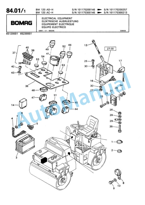 Bomag BW 120 AD-H, BW 120 AC-H Tandem Vibratory Roller Spare Parts Catalogue 00810146-4
