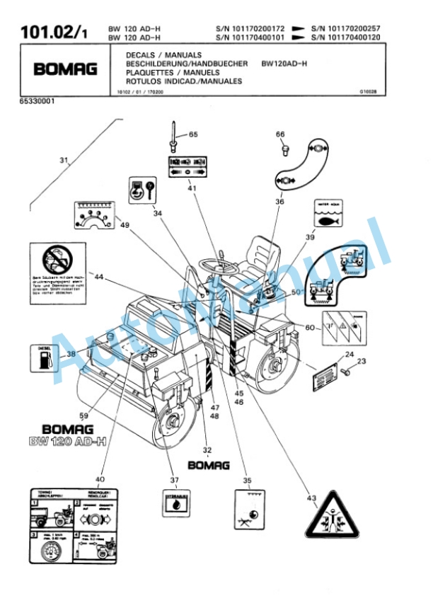 Bomag BW 120 AD-H, BW 120 AC-H Tandem Vibratory Roller Spare Parts Catalogue 00810146-5