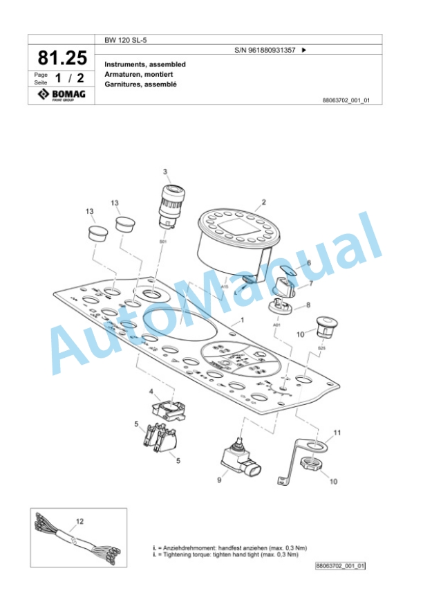 Bomag BW 120 SL-5 Combination Roller Spare Parts Catalogue 00827055-2