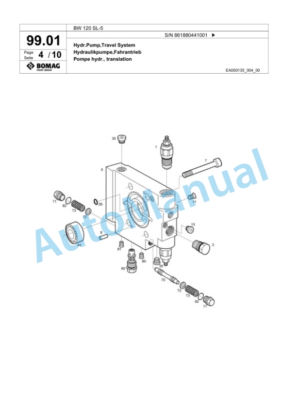 Bomag BW 120 SL-5 Tandem Vibratory Roller Spare Parts Catalogue 00825001-4