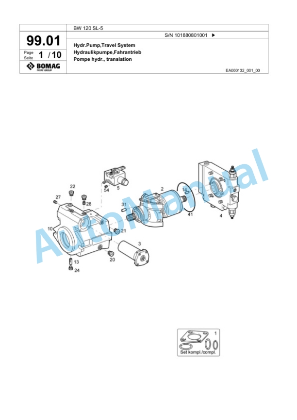 Bomag BW 120 SL-5 Tandem Vibratory Roller Spare Parts Catalogue 00826779-3