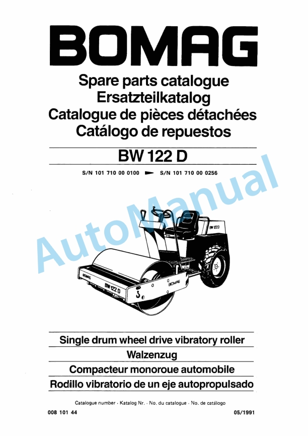 Bomag BW 122 D Single Drum Wheel Drive Vibratory Roller Spare Parts Catalogue 00810144