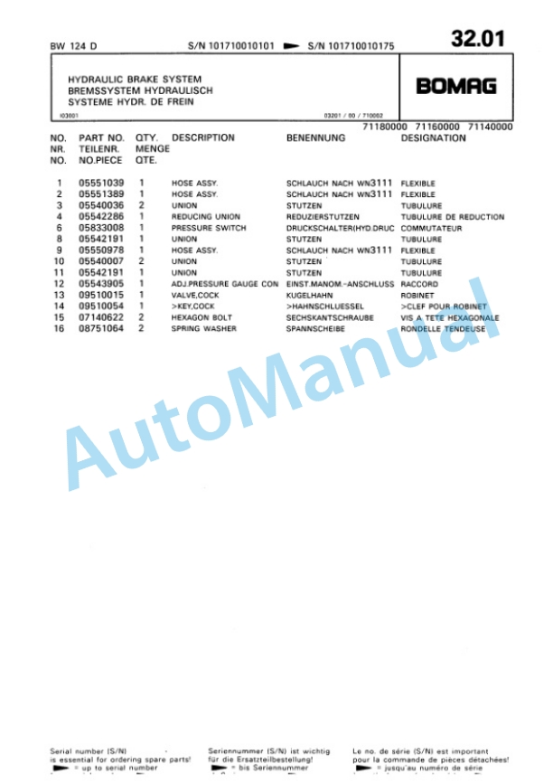 Bomag BW 124 D Single Drum Wheel Drive Vibratory Roller Spare Parts Catalogue 00810079-4
