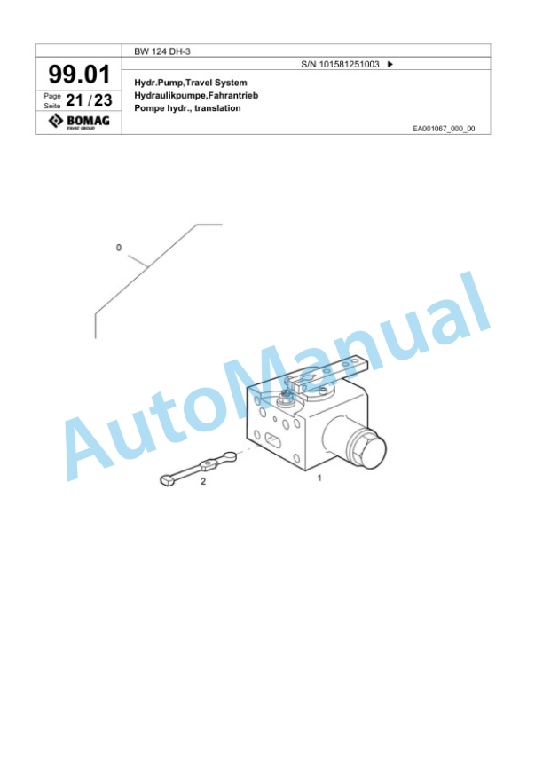 Bomag BW 124 DH-3 Single Drum Wheel Drive Vibratory Roller Spare Parts Catalogue 00817464-5