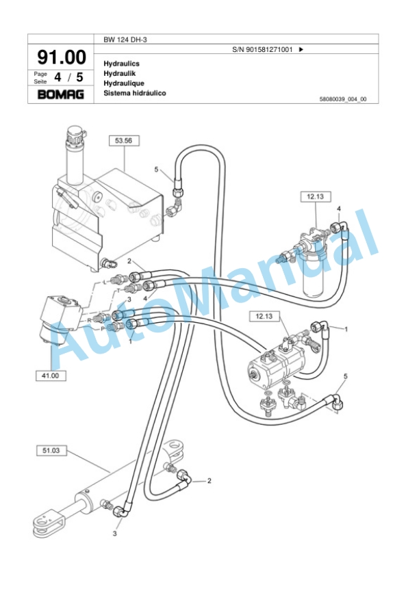 Bomag BW 124 DH-3 Single Drum Wheel Drive Vibratory Roller Spare Parts Catalogue 00817634-3
