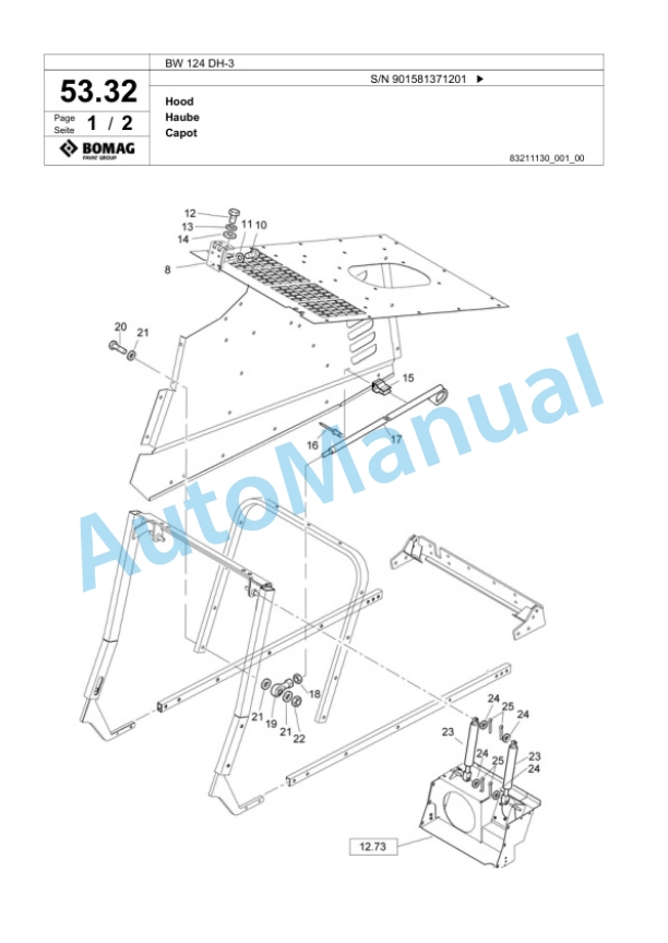 Bomag BW 124 DH-3 Single Drum Wheel Drive Vibratory Roller Spare Parts Catalogue 00818019-2