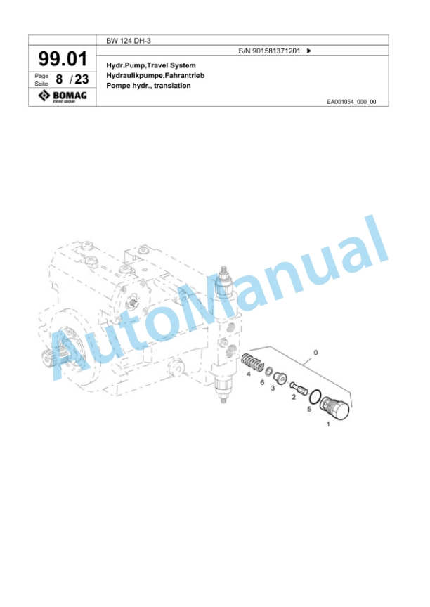 Bomag BW 124 DH-3 Single Drum Wheel Drive Vibratory Roller Spare Parts Catalogue 00818019-3