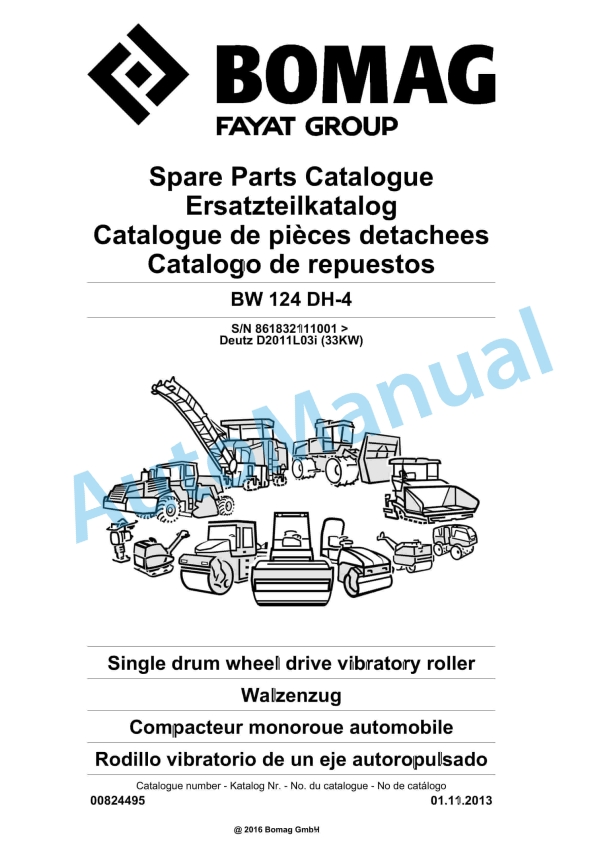 Bomag BW 124 DH-4 Single Drum Wheel Drive Vibratory Roller Spare Parts Catalogue 00824495