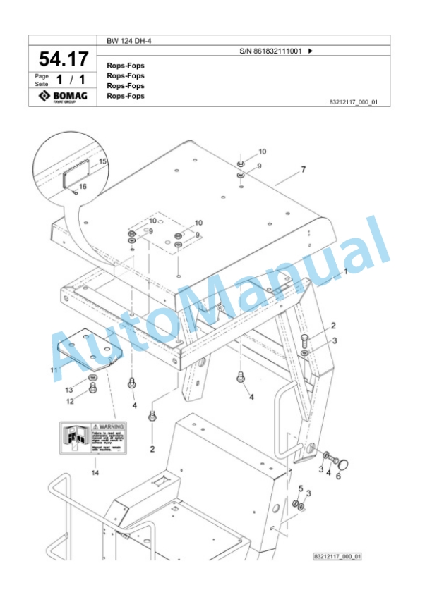 Bomag BW 124 DH-4 Single Drum Wheel Drive Vibratory Roller Spare Parts Catalogue 00824495-3