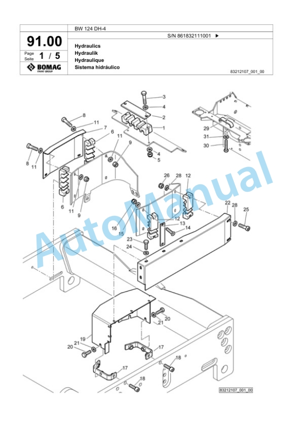 Bomag BW 124 DH-4 Single Drum Wheel Drive Vibratory Roller Spare Parts Catalogue 00824495-4