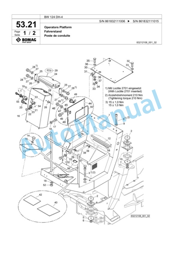 Bomag BW 124 DH-4 Single Drum Wheel Drive Vibratory Roller Spare Parts Catalogue 00824709-2