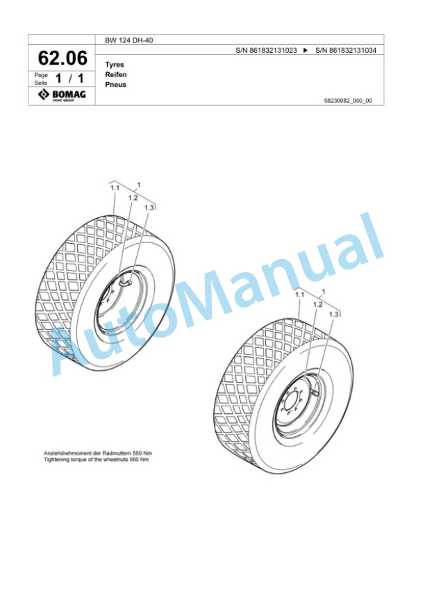 Bomag BW 124 DH-40 Single Drum Wheel Drive Vibratory Roller Spare Parts Catalogue 00824499-4