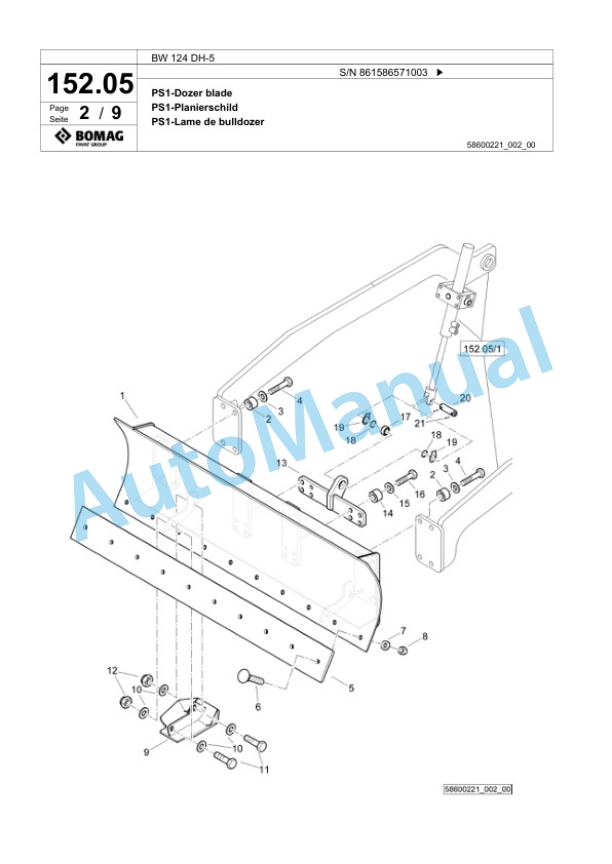 Bomag BW 124 DH-5 Single Drum Wheel Drive Vibratory Roller Spare Parts Catalogue 00825193-5