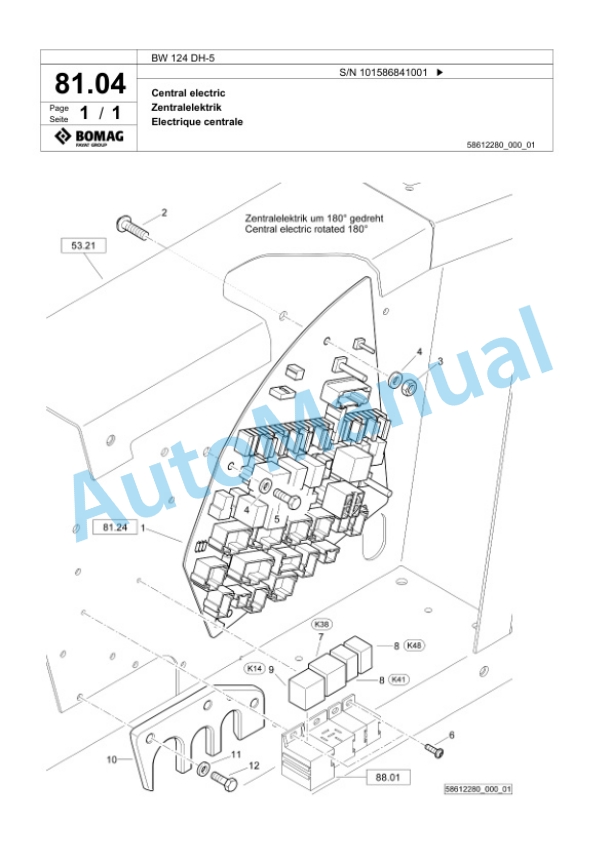 Bomag BW 124 DH-5 Single Drum Wheel Drive Vibratory Roller Spare Parts Catalogue 00825441-2