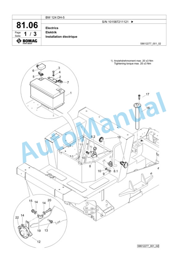 Bomag BW 124 DH-5 Single Drum Wheel Drive Vibratory Roller Spare Parts Catalogue 00825733-2