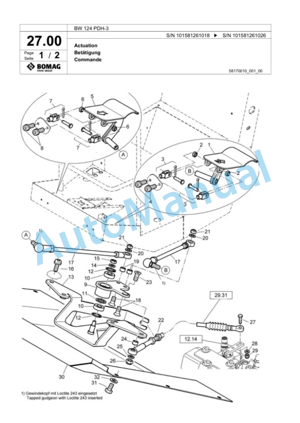 Bomag BW 124 PDH-3 Single Drum Wheel Drive Vibratory Roller Spare Parts Catalogue 00817465-2